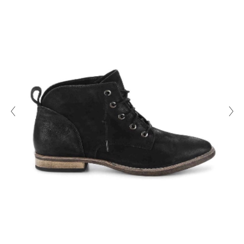 Diba Eli Combat Ankle Boots Women 8.5 Black Nubuck Leather Chukka  Cap Toe